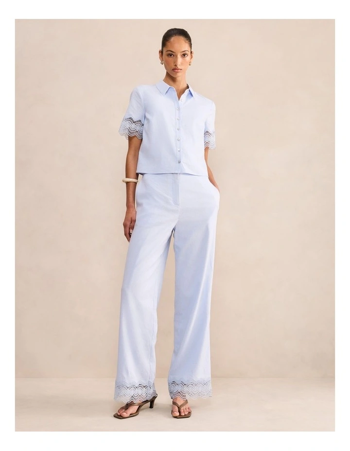 Freya Lace Trim Linen Pants in Blue image 5