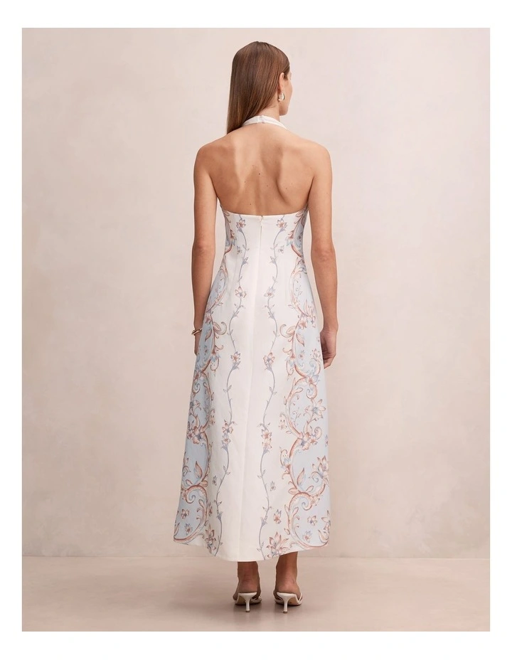 Kairo Halter Neck Button Front Midi Dress in Blue image 2
