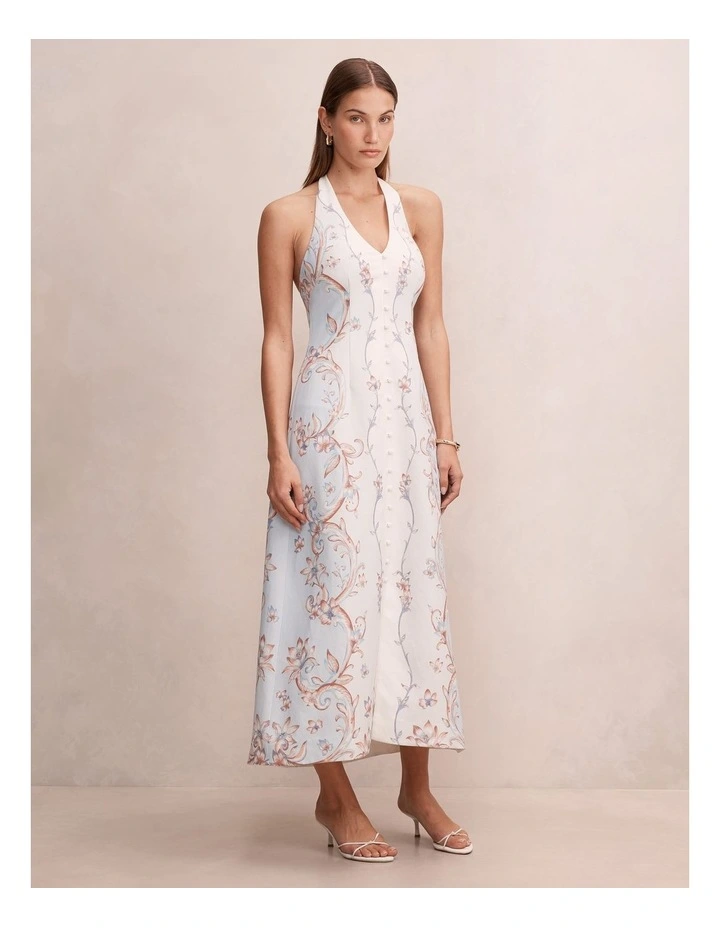 Kairo Halter Neck Button Front Midi Dress in Blue image 3