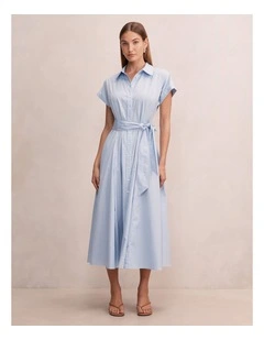 Mina Striped Shirt Midi Dress in Blue