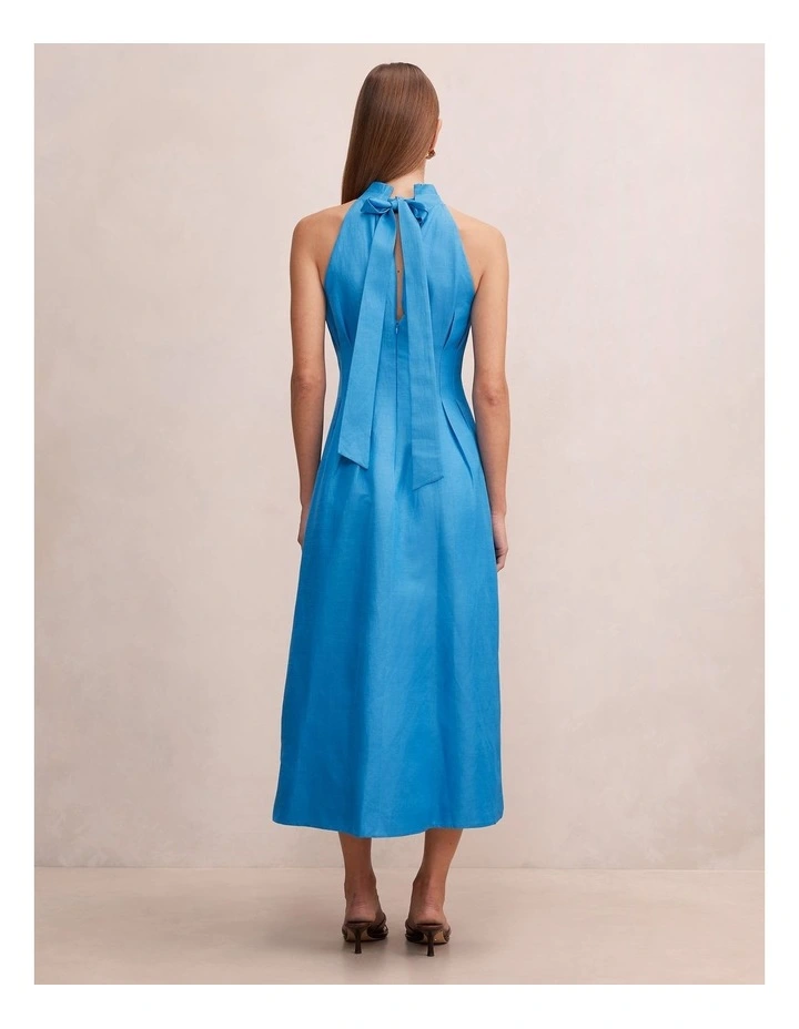 Miller Pleat Halter Midi Dress in Blue image 2