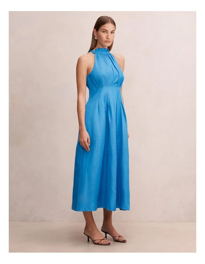 Miller Pleat Halter Midi Dress in Blue image 3