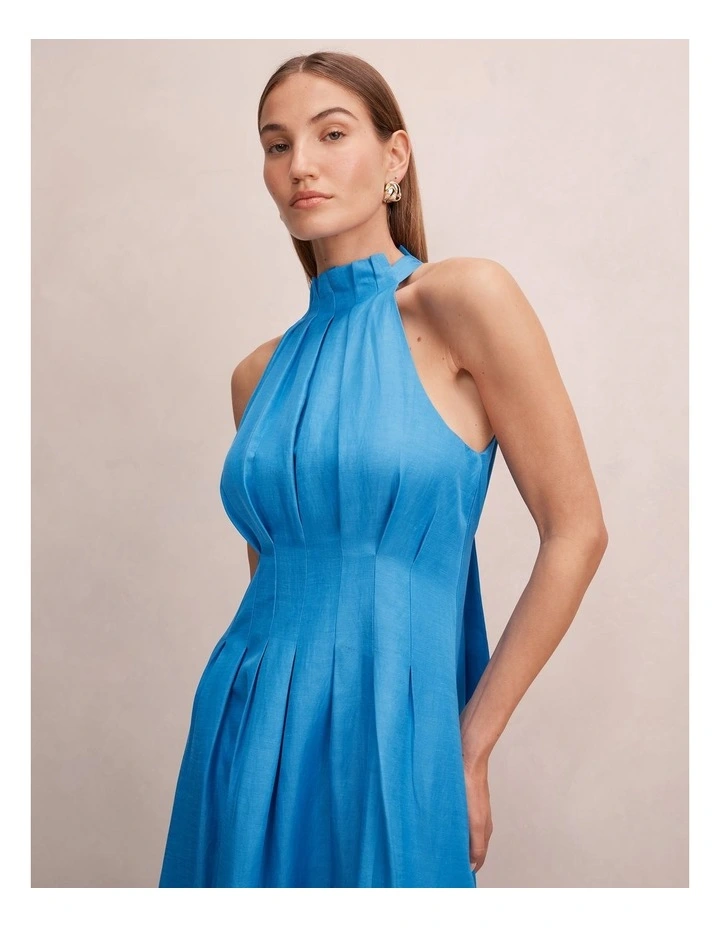 Miller Pleat Halter Midi Dress in Blue image 4