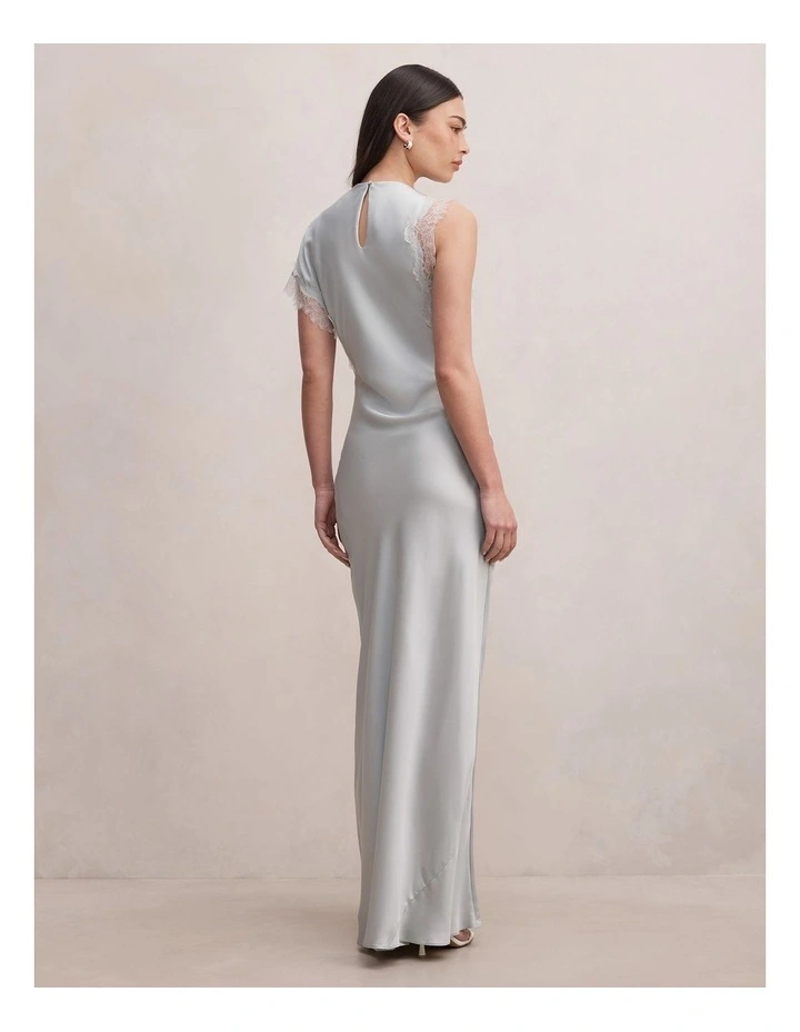 Kody Satin Lace Asymmetric Dress in Green image 2