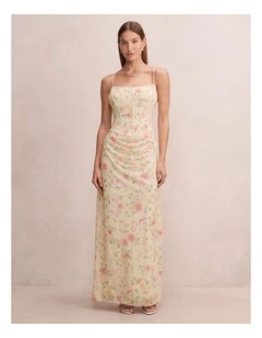 Maeve Corset Mesh Maxi Dress in Yellow