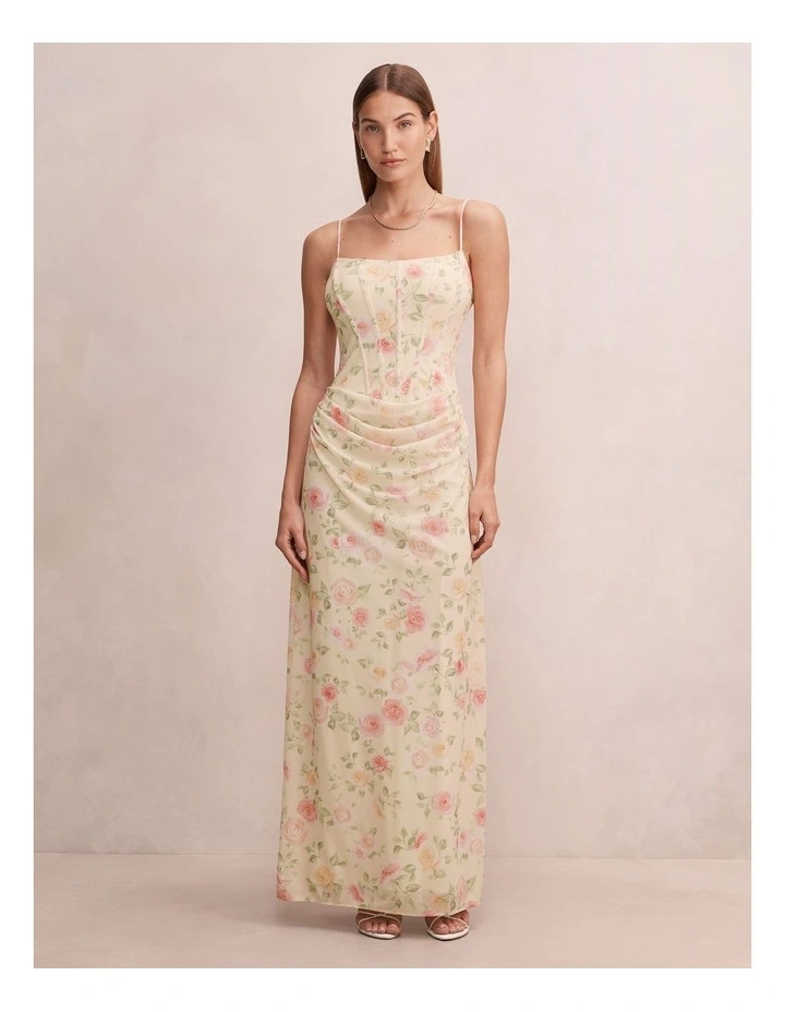 Maeve Corset Mesh Maxi Dress in Yellow image 1