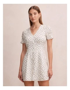 Saffia Pintuck Linen Mini Dress in Multi