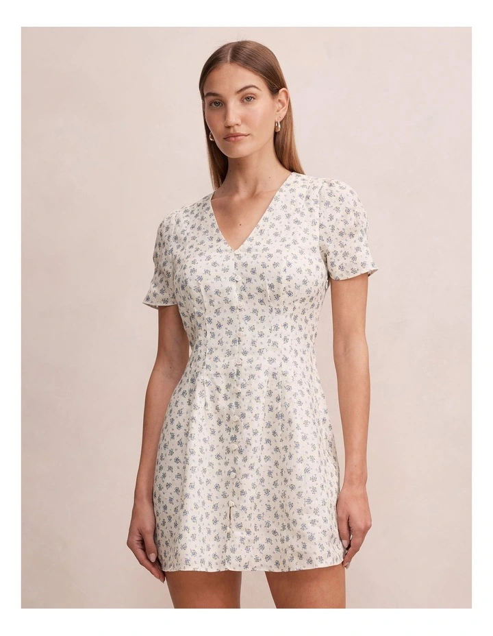 Saffia Pintuck Linen Mini Dress in Multi image 1