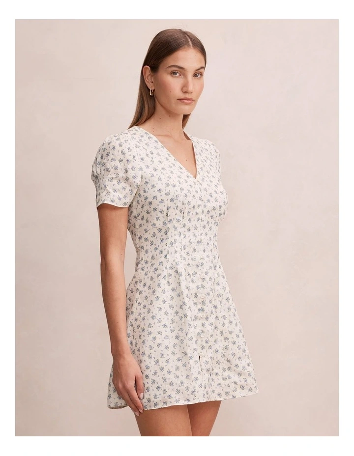 Saffia Pintuck Linen Mini Dress in Multi image 3