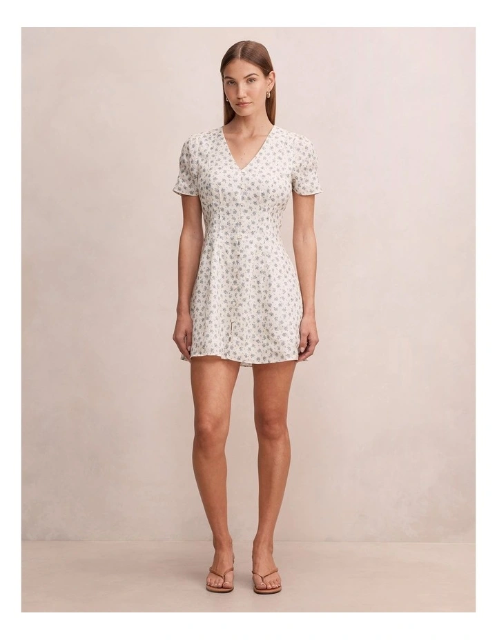 Saffia Pintuck Linen Mini Dress in Multi image 5