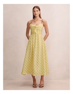 Isabella Tie Front Linen Midi Dress in Yellow