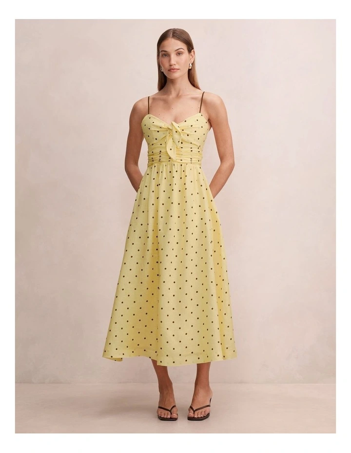 Isabella Tie Front Linen Midi Dress in Yellow image 1