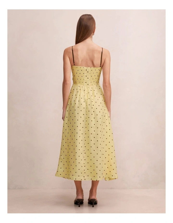 Isabella Tie Front Linen Midi Dress in Yellow image 2