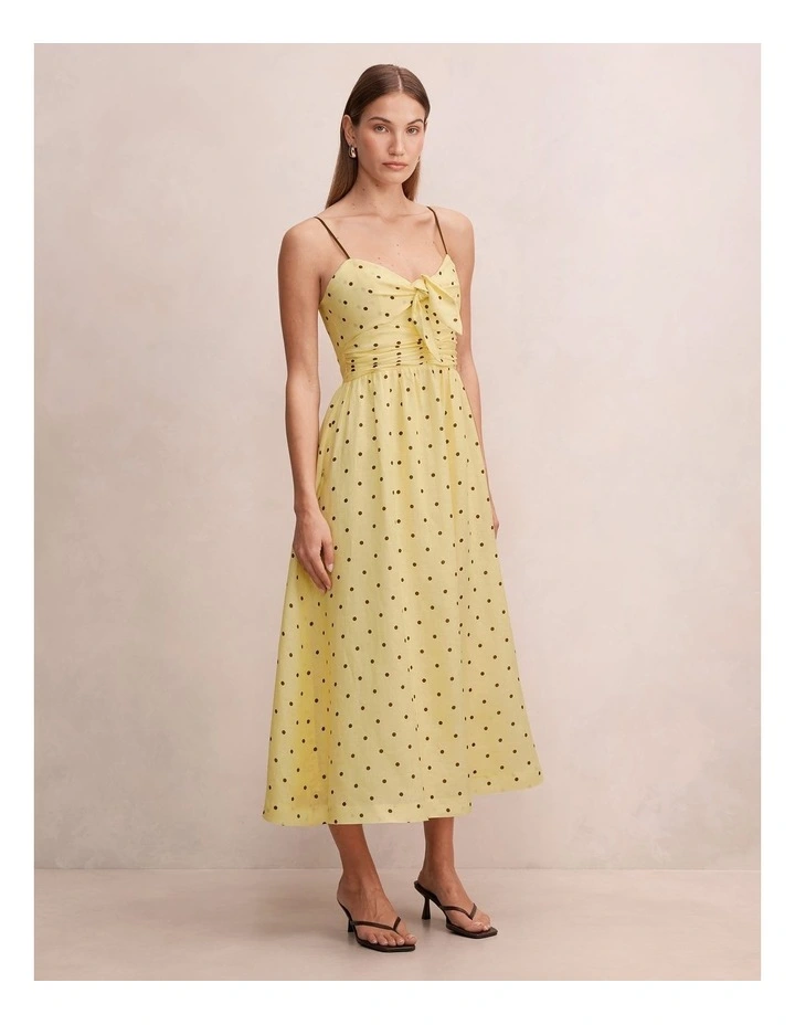 Isabella Tie Front Linen Midi Dress in Yellow image 3