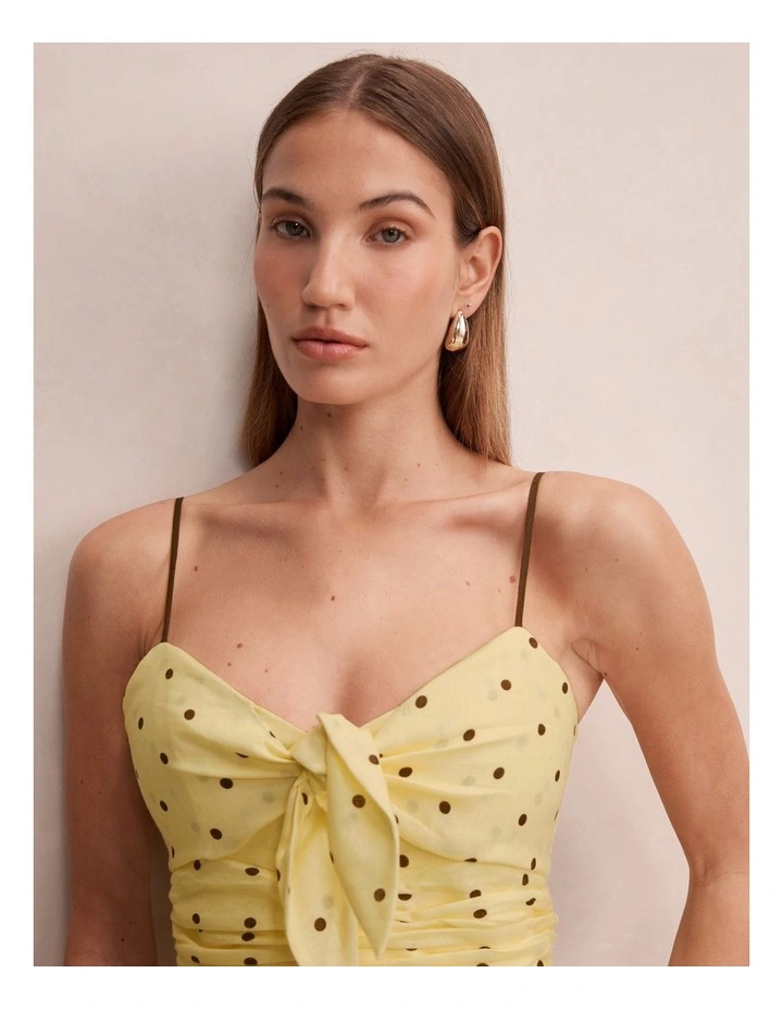 Isabella Tie Front Linen Midi Dress in Yellow image 4