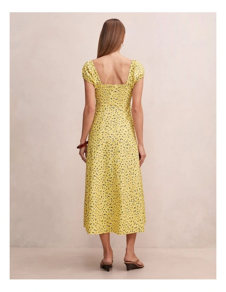 Sadie Cap Sleeves Linen Midi Dress in Yellow image 2