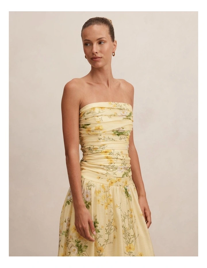 Palmer Gathered Strapless Top in Yellow image 3