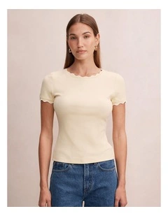Rebecca Scallop Trim T-Shirt in Yellow