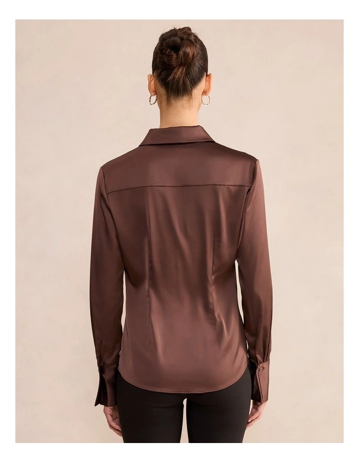 Gigi Fitted Cuffed Shirt in Brown image 2
