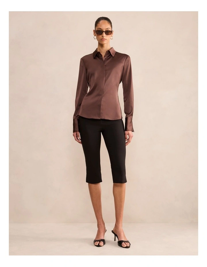 Gigi Fitted Cuffed Shirt in Brown image 5