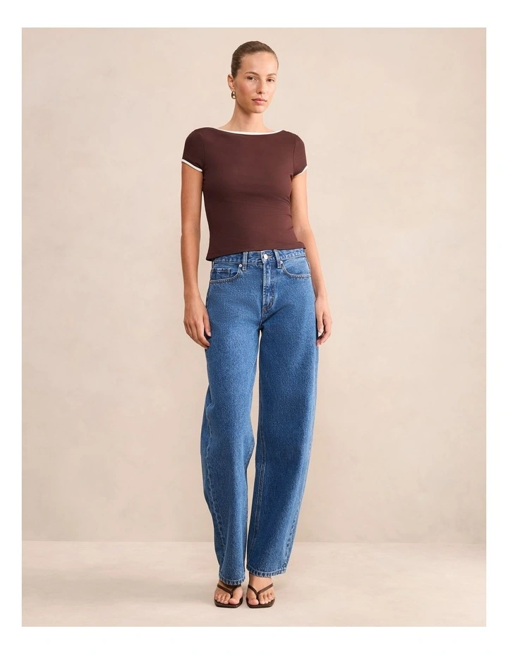 Luna Contrast Bind T-shirt in Chocolate image 5