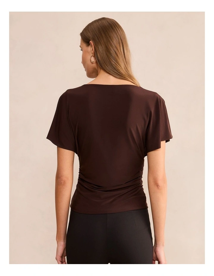 Bobbie Wrap Flutter Sleeves Top in Brown image 2