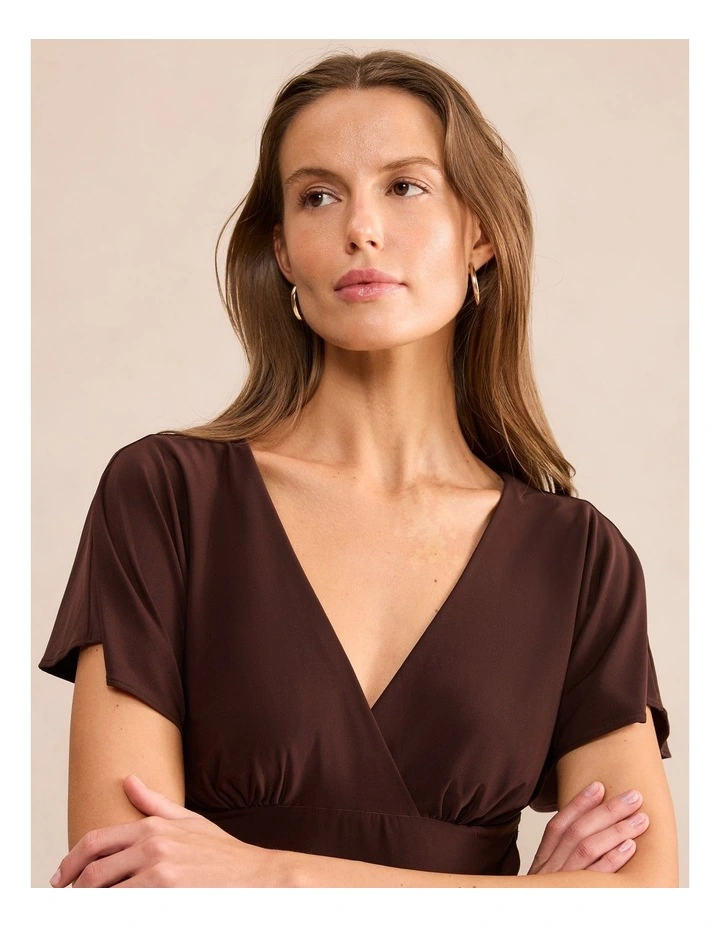 Bobbie Wrap Flutter Sleeves Top in Brown image 4