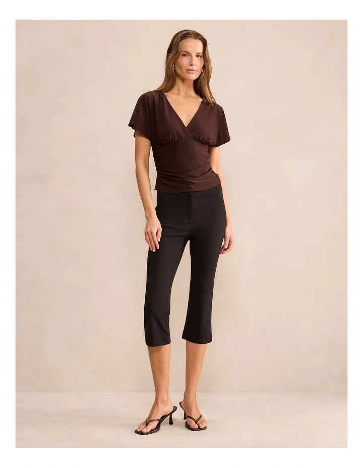 Bobbie Wrap Flutter Sleeves Top in Brown image 5