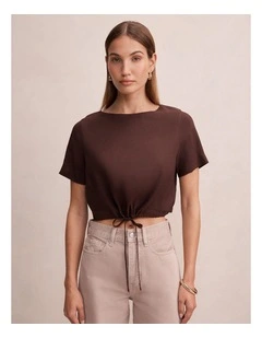 Rosie Bubble Linen Top in Brown