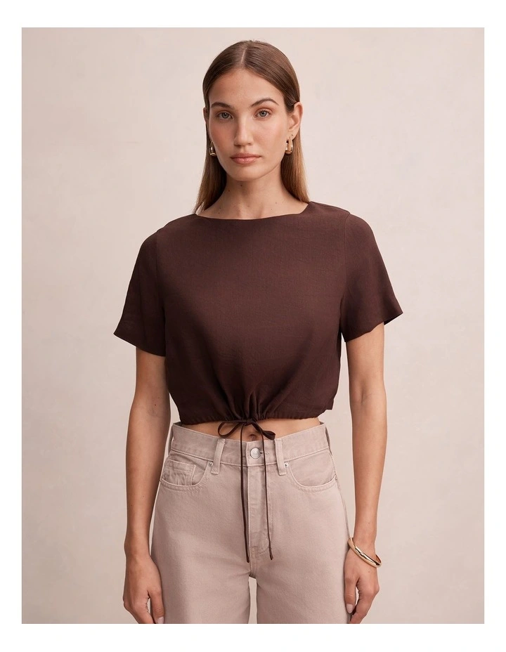 Rosie Bubble Linen Top in Brown image 1