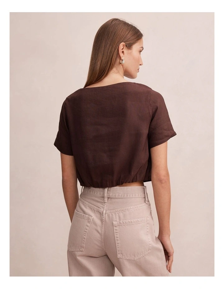 Rosie Bubble Linen Top in Brown image 2