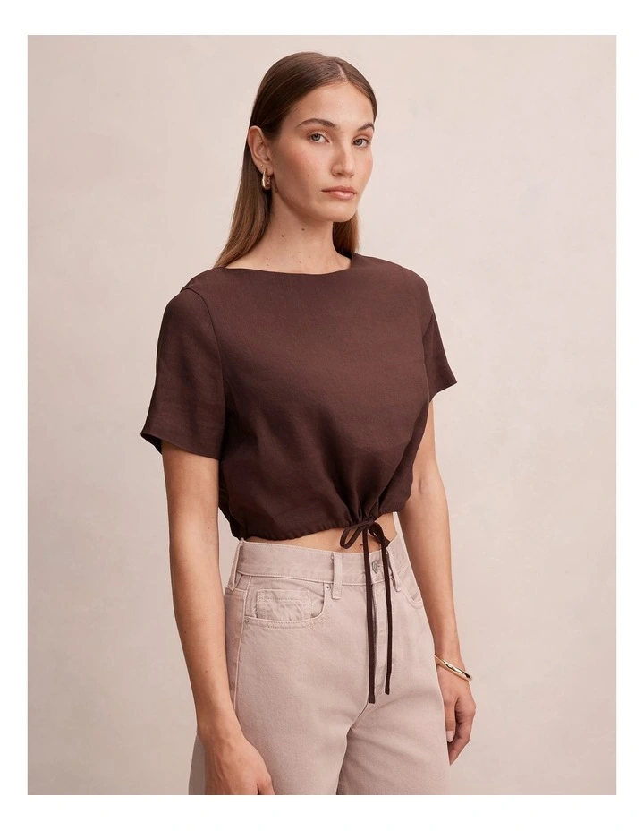 Rosie Bubble Linen Top in Brown image 3