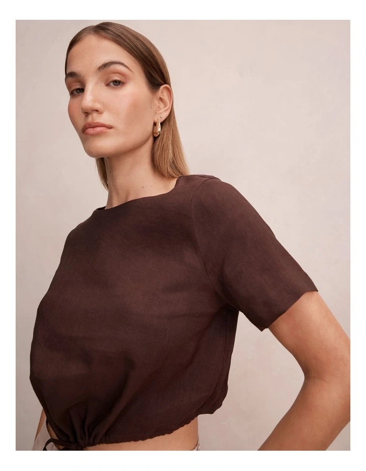 Rosie Bubble Linen Top in Brown image 4