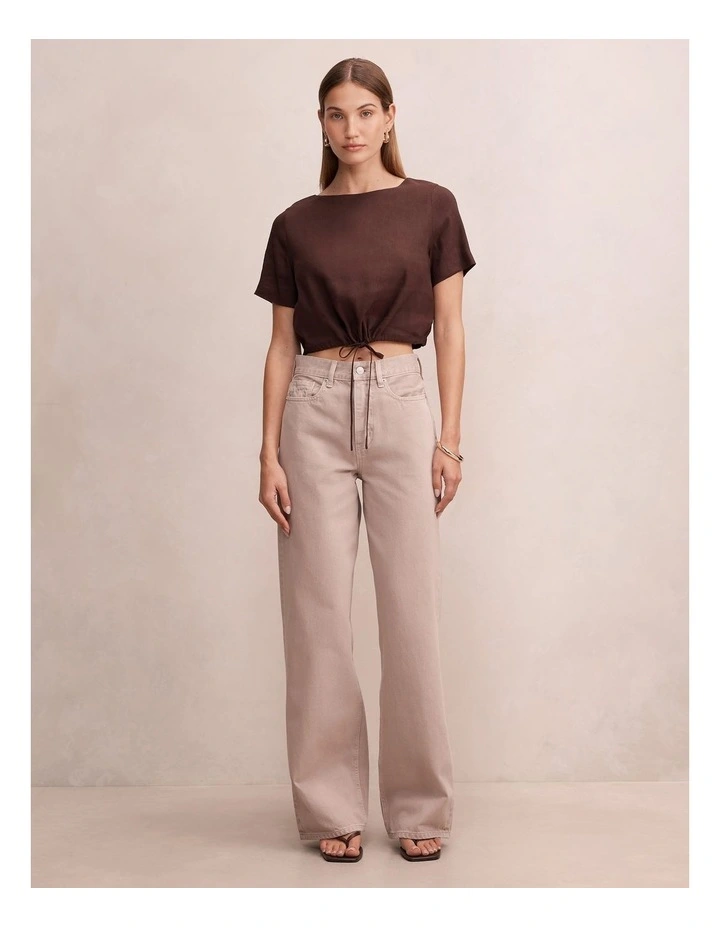 Rosie Bubble Linen Top in Brown image 5