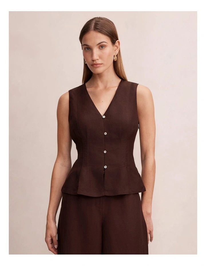 Portia Pleated Linen Top in Chocolate image 1