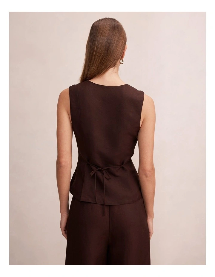 Portia Pleated Linen Top in Chocolate image 2