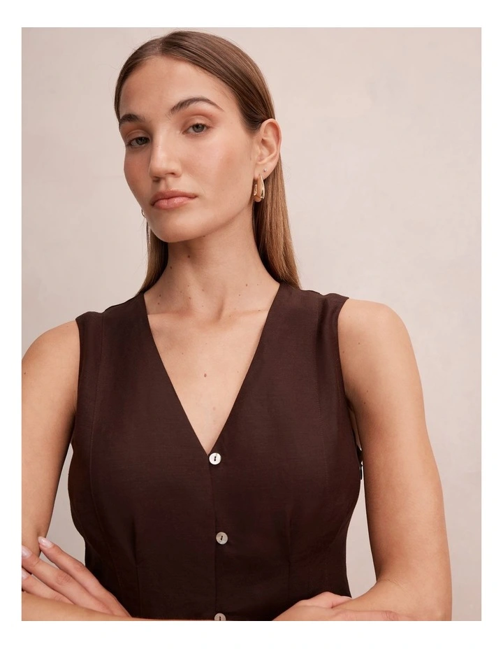 Portia Pleated Linen Top in Chocolate image 4