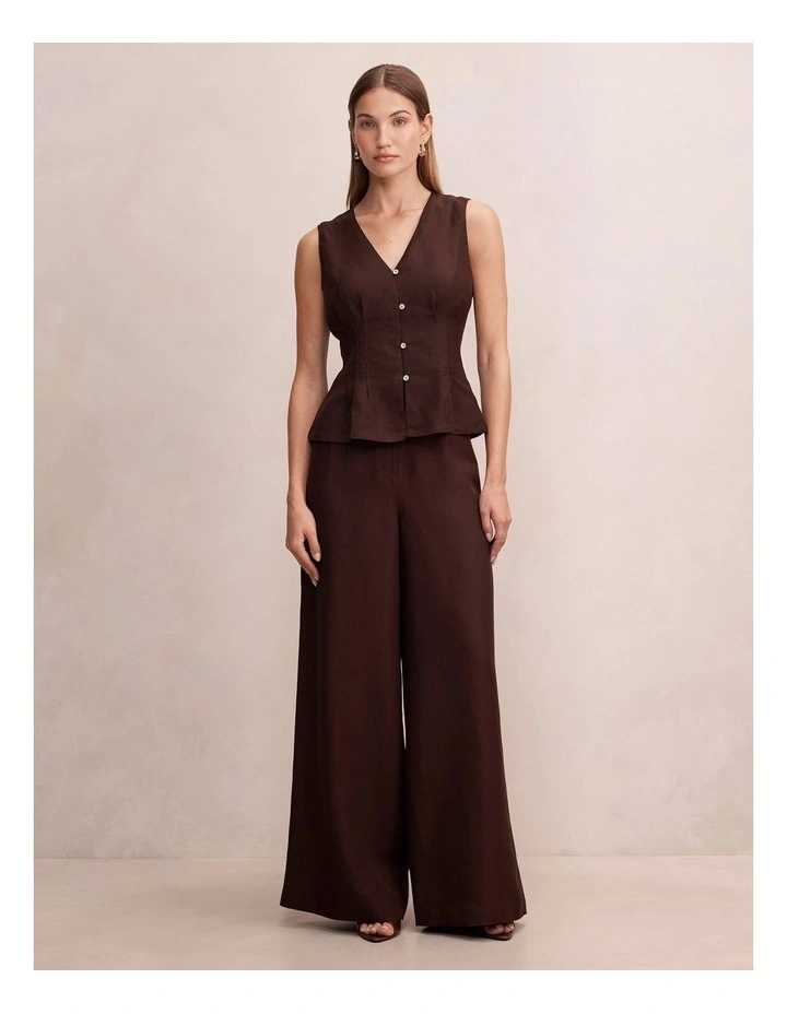 Portia Pleated Linen Top in Chocolate image 5
