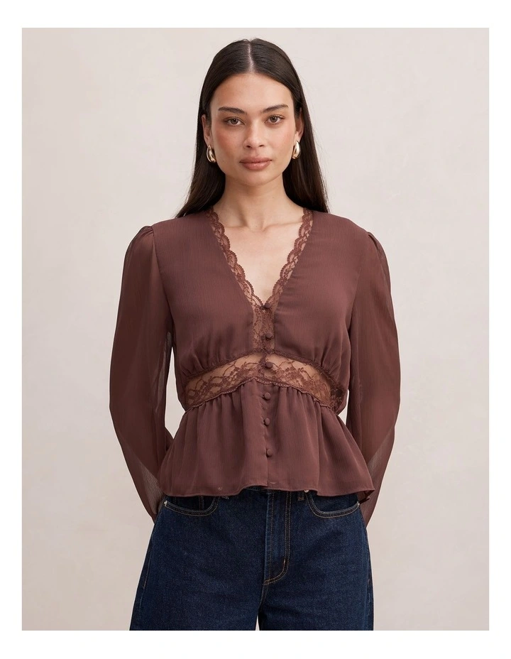 Matilda Lace Detail Blouse in Brown image 1
