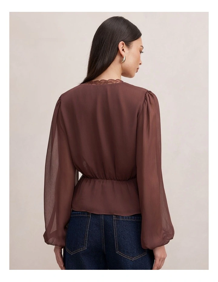Matilda Lace Detail Blouse in Brown image 2
