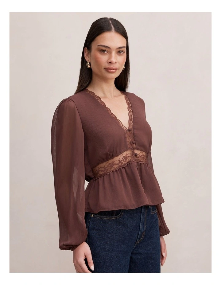 Matilda Lace Detail Blouse in Brown image 3