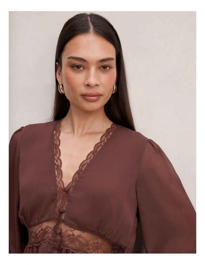 Matilda Lace Detail Blouse in Brown image 4