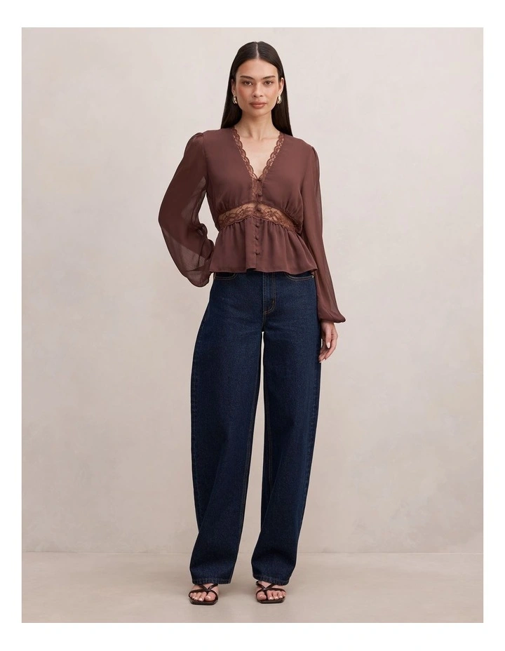 Matilda Lace Detail Blouse in Brown image 5