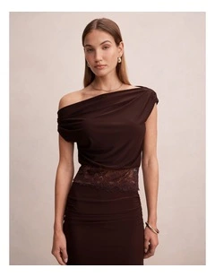 Quinn Tipped Lace Top in Chocolate