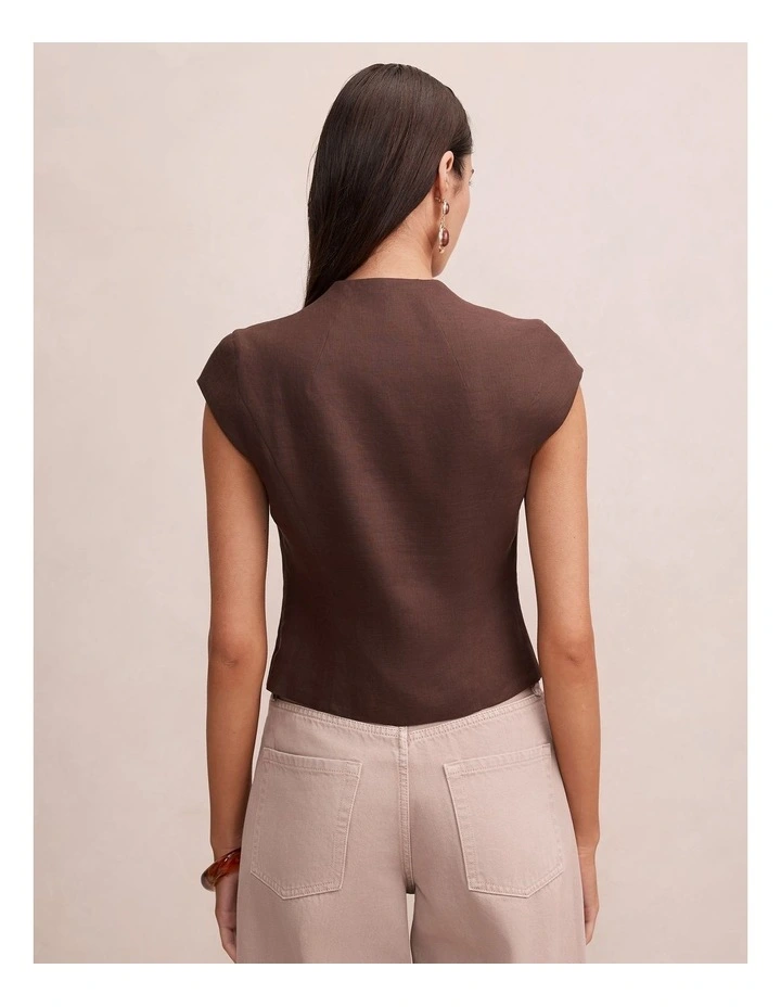 Ayla Keyhole Linen Top in Chocolate image 2