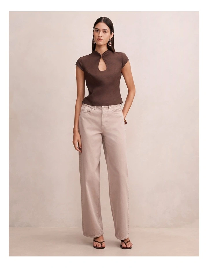 Ayla Keyhole Linen Top in Chocolate image 5