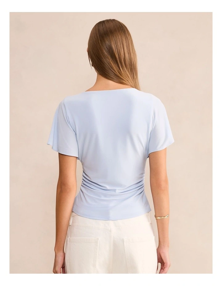 Bobbie Wrap Flutter Sleeves Top in Blue image 2
