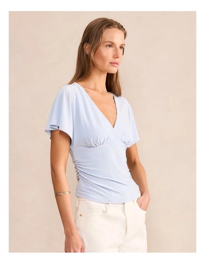 Bobbie Wrap Flutter Sleeves Top in Blue image 3