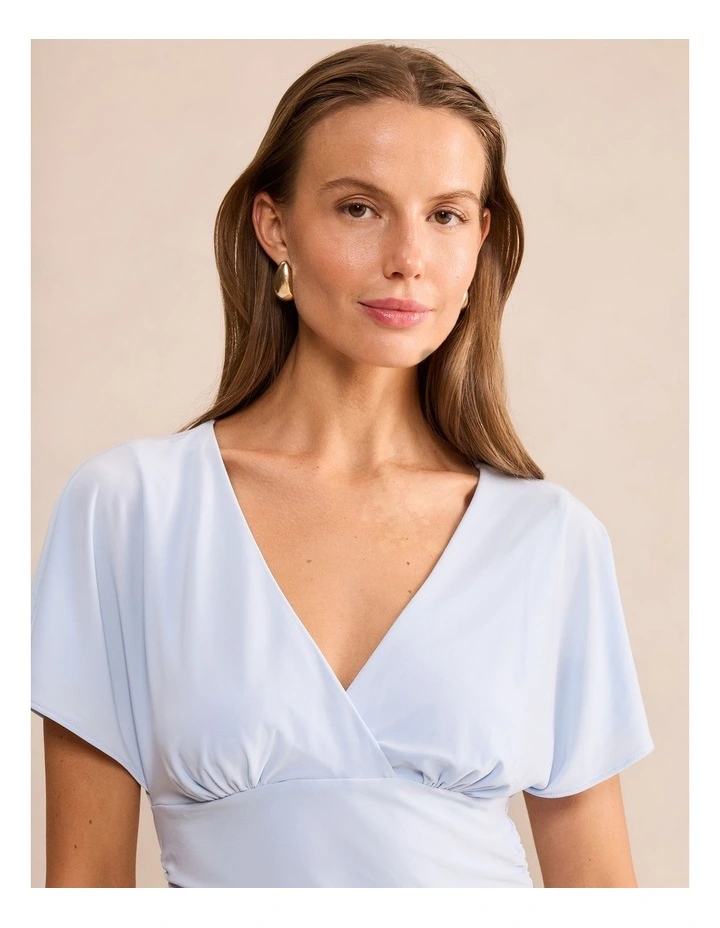Bobbie Wrap Flutter Sleeves Top in Blue image 4