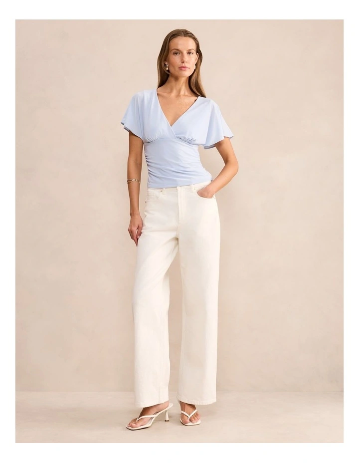 Bobbie Wrap Flutter Sleeves Top in Blue image 5